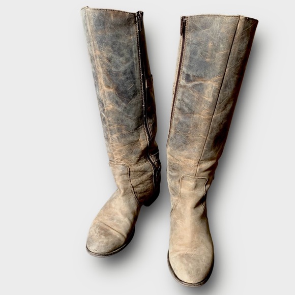 l e a t h e r :: Distressed Tall Leather Riding Boots - Picture 3 of 16
